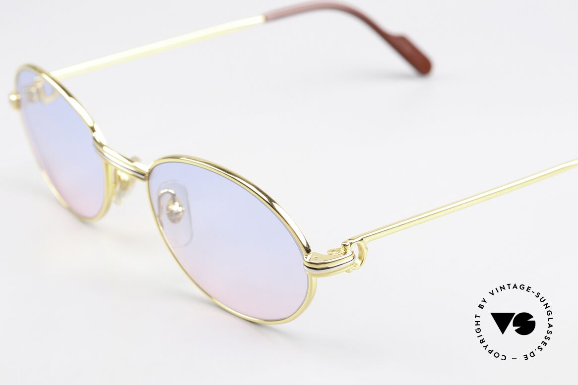 Cartier Saint Honore - M Baby-Blue Pink Sun Lenses, 22ct gold-plated & new sun lenses in baby-blue / pink, Made for Men and Women