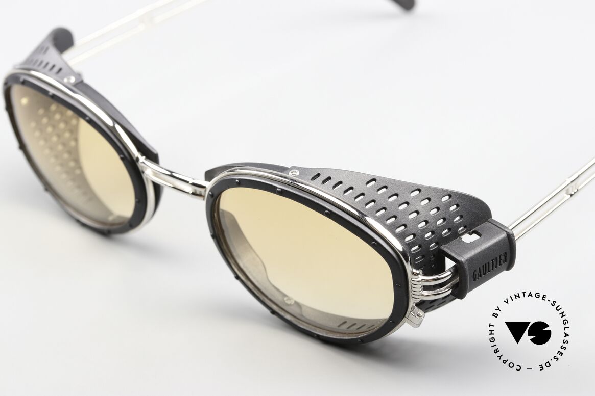 Jean Paul Gaultier 56-6201 Steampunk Designer Shades, silver-chrome with  black glacier side shields, Made for Men and Women