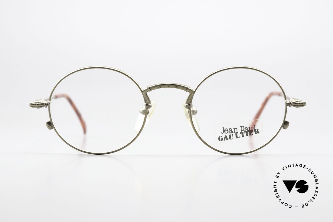 Jean Paul Gaultier 55-4171 1990's Frame Antique Gold, roundish frame with some subtle ornamentations, Made for Men and Women