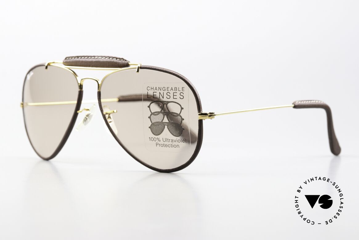 Ray Ban Outdoors Leathers Changeable 58mm Lenses, Changeable Brown (lenses darken in the sun), Made for Men and Women