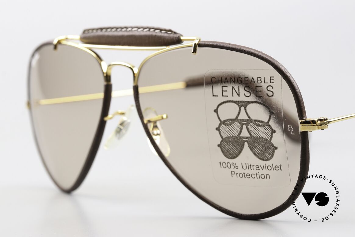 Ray Ban Outdoors Leathers Changeable 58mm Lenses, Arista (gold-plated) / Brown frame in size 58/14, Made for Men and Women