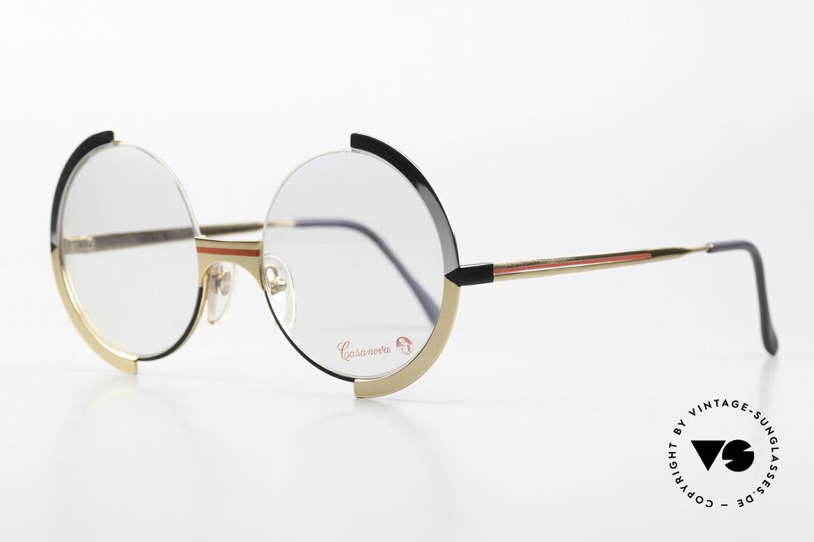 Casanova FC4 Round Art Glasses Unisex, black/red/silver/gold pattern on the front & temples, Made for Men and Women