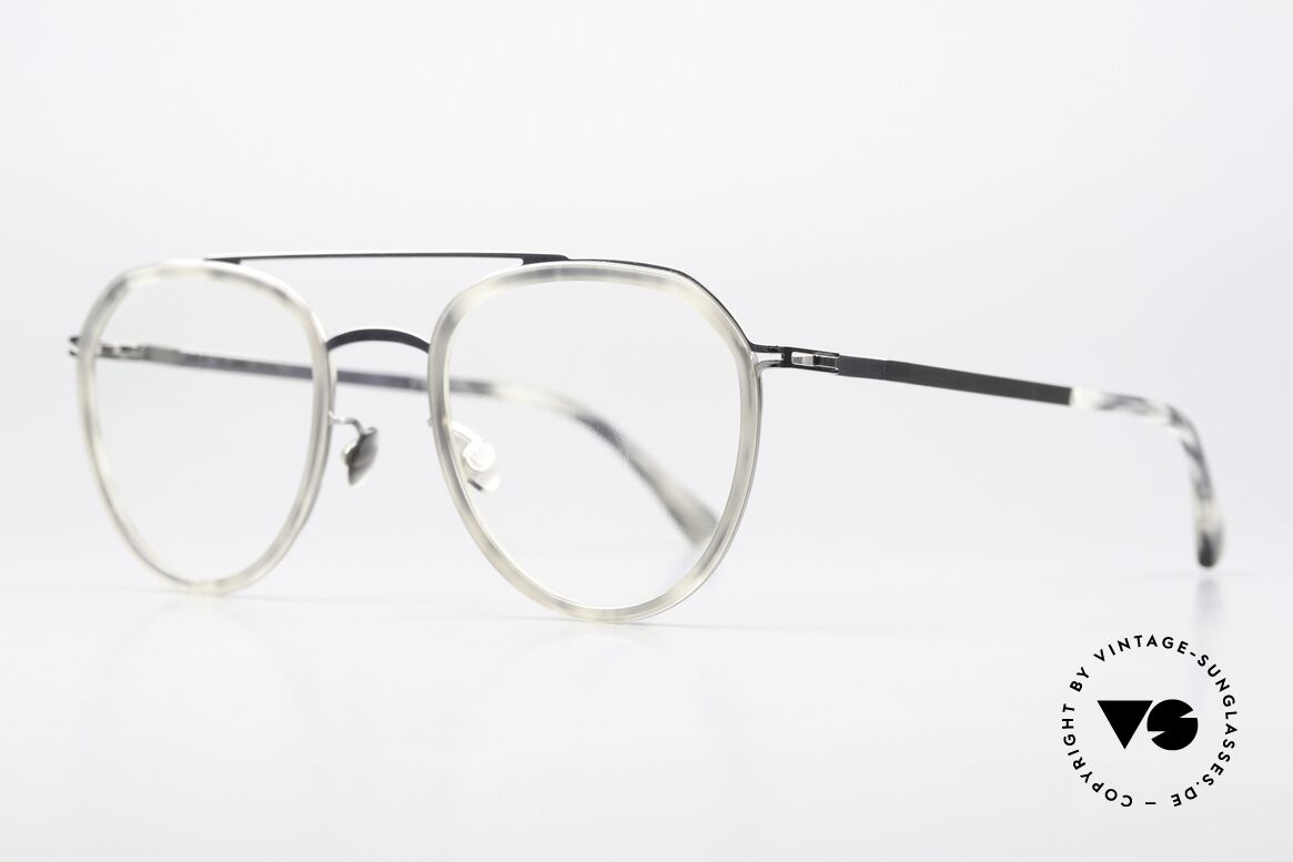 Mykita Jarmo Acetate Inlays In Horn Look, c.989: silver & the acetate looks like gray horn material, Made for Men and Women