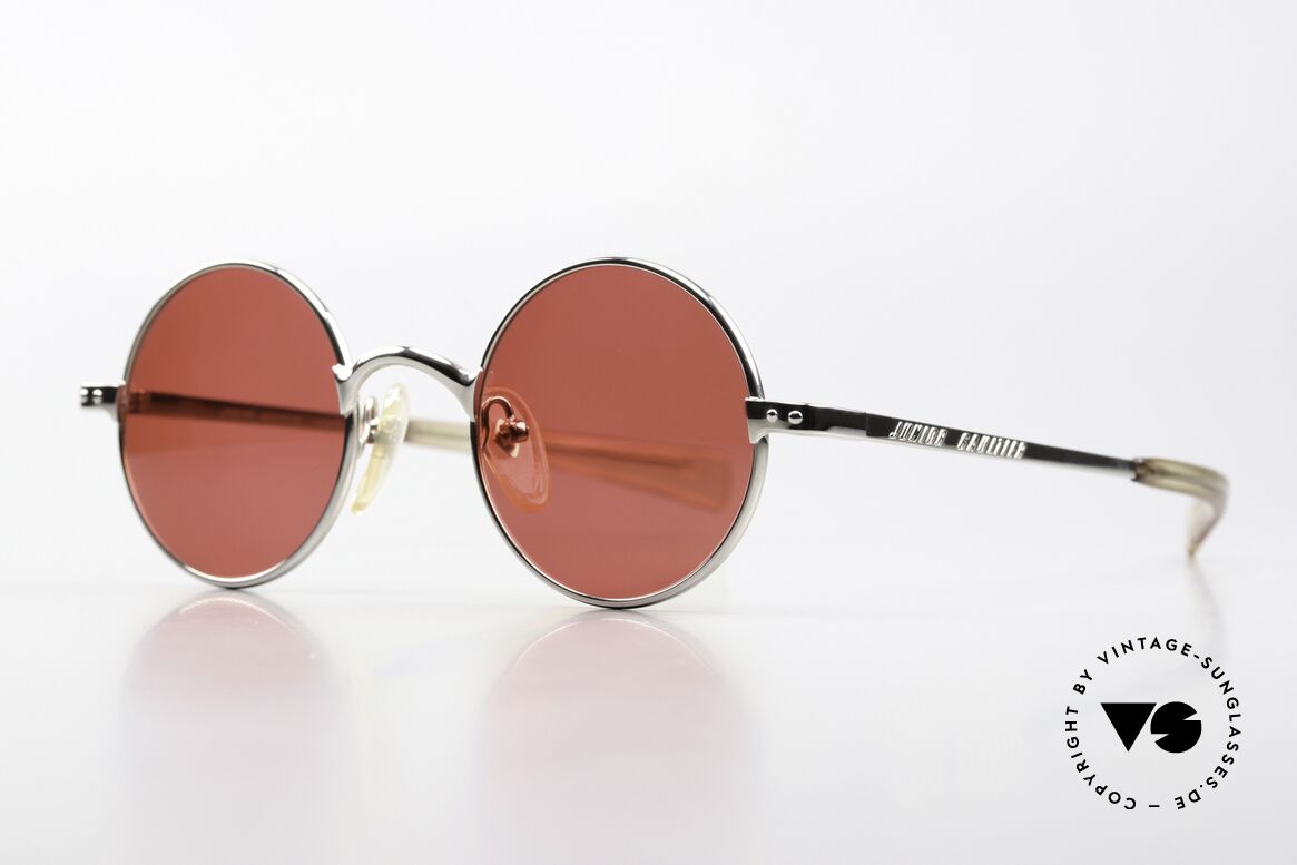 Jean Paul Gaultier 57-0173 Silver Chrome Blood Orange, 1980's top model with "blood orange" sun lenses, Made for Men and Women