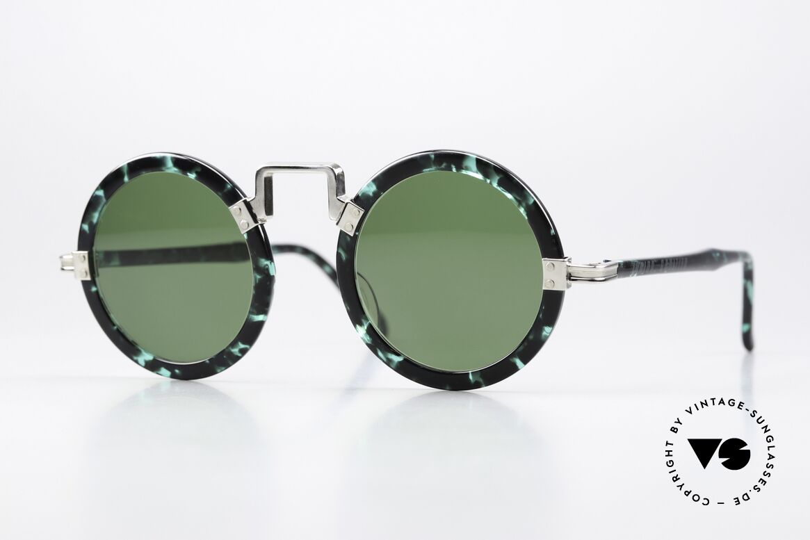 Jean Paul Gaultier 58-0275 90's Frame Emerald Marbled, round vintage designer sunglasses by JP Gaultier, Made for Men and Women