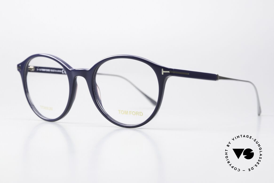 Tom Ford TF5485 Made In Japan Titan Frame, feminine Panto design in dark blue and titanium, Made for Women