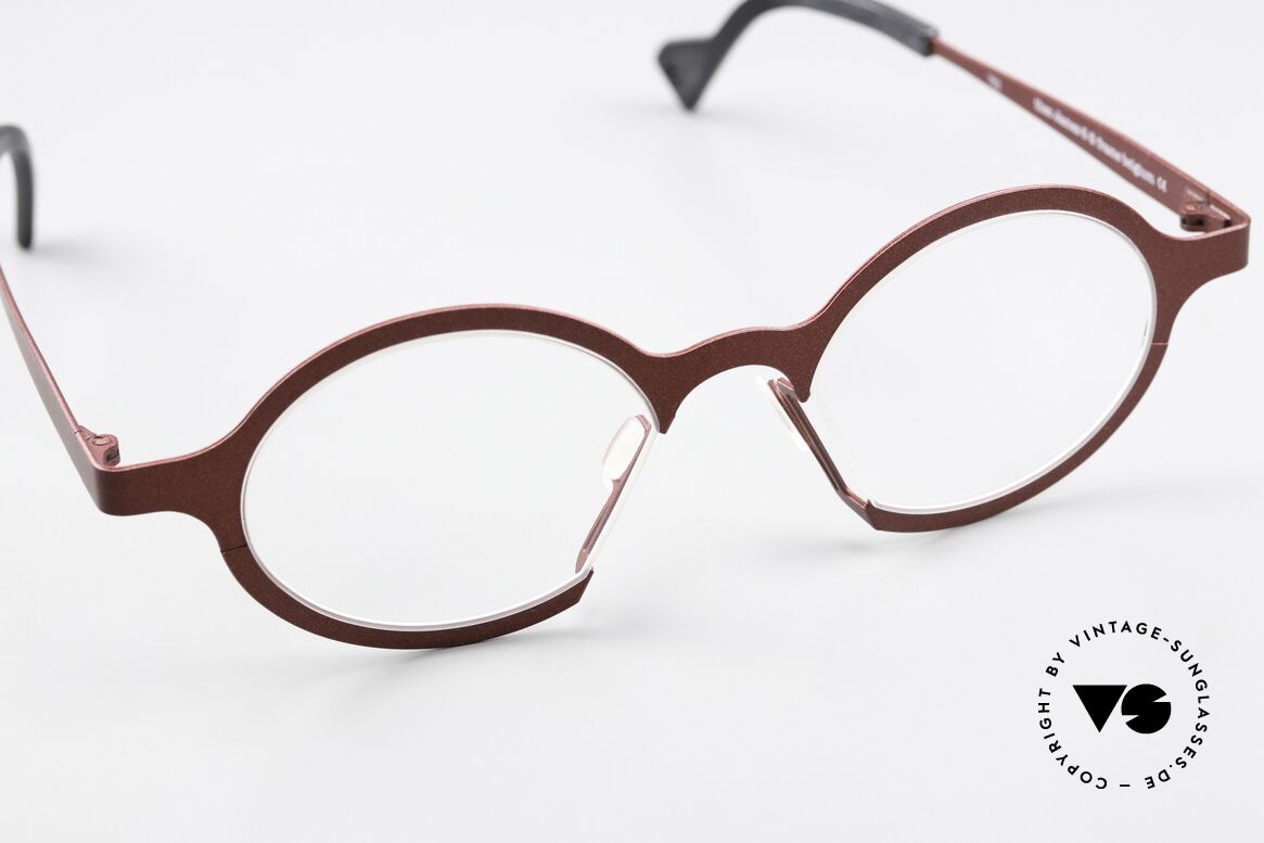 Theo Belgium James 6 James Family Eyeglasses, size 47-18; color code 763 (wine red metallic), Made for Men and Women