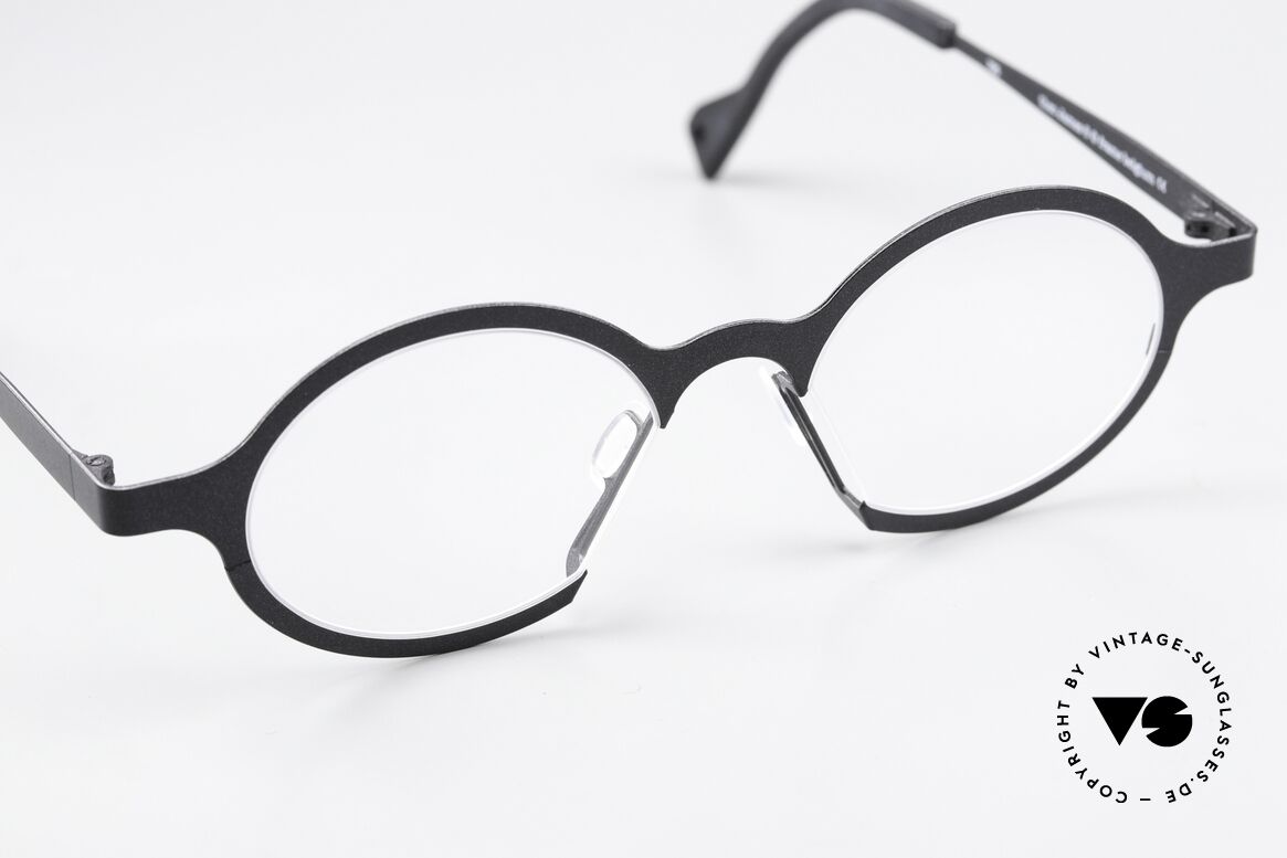 Theo Belgium James 6 Striking Designer Frame, size 47-18 with color code 705 (black metallic), Made for Men and Women