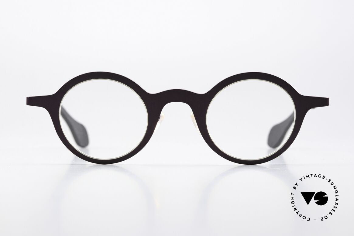Theo Belgium Mille 24 Dark Purple Dull Metallic, round designer eyeglass-frame; THEO Belgium, Made for Men and Women