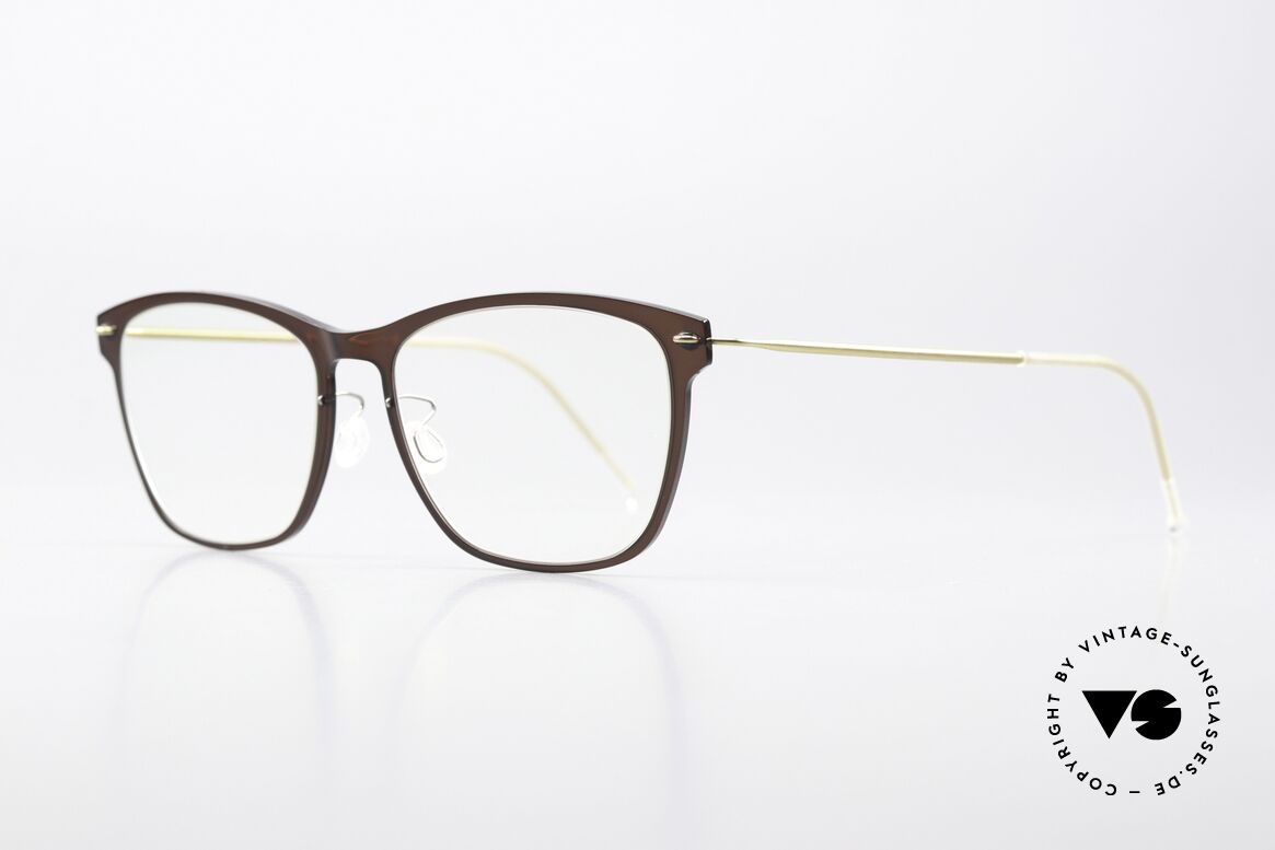 Lindberg 6525 NOW Size 52mm Brown And Gold, dark brown frame front with gold-plated titan temples, Made for Women