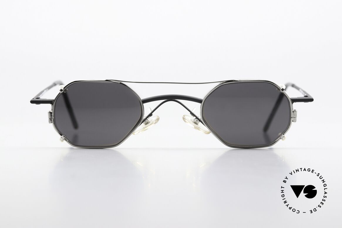 Christian Roth 2401 Small Frame With Clip On, rare vintage designer glasses; matte black & silver, Made for Men and Women