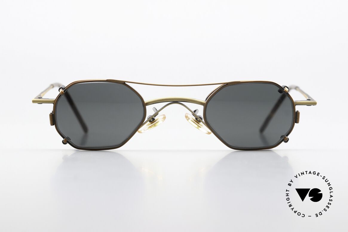 Christian Roth 2401 Small Frame With Sun Clip, 1992's designer specs; antique-gold & antique-bronze, Made for Men and Women
