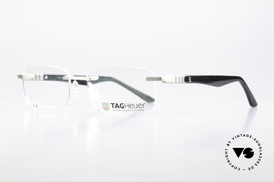 Tag Heuer 9341 Legend Carbon Platinum Eyewear, the hinges are designed like a Tag Heuer watch strap, Made for Men