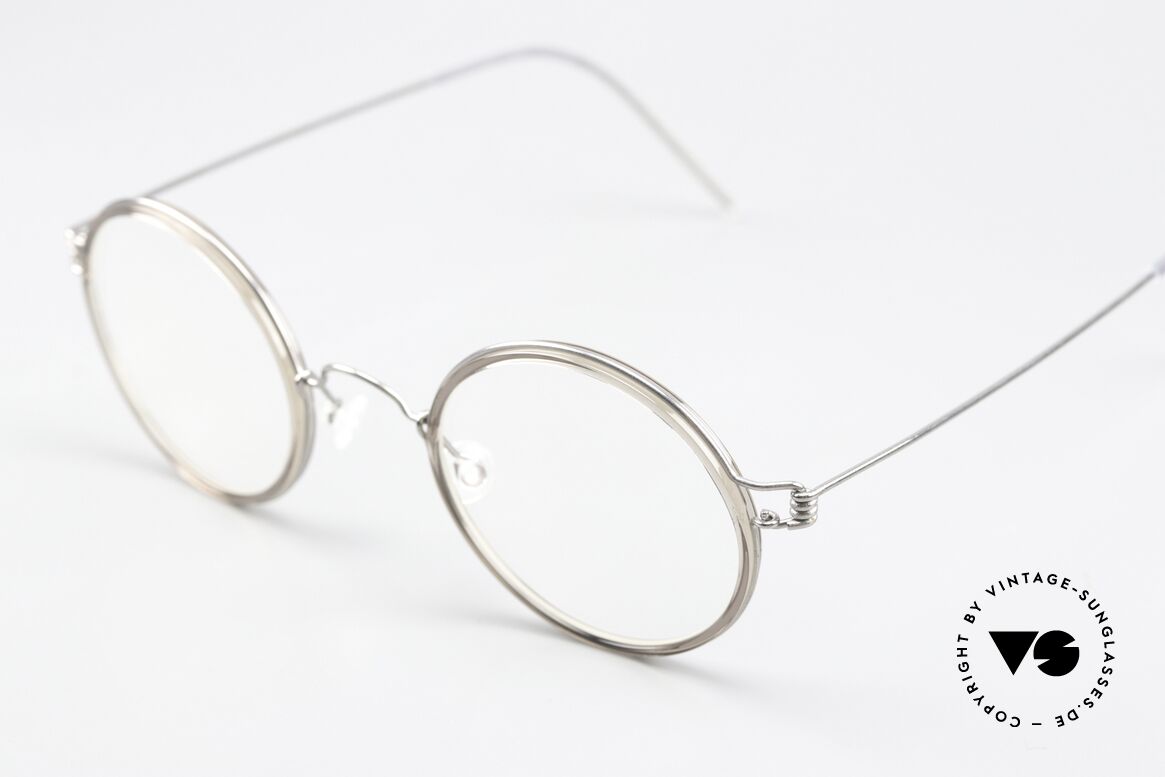 Lindberg Harley Air Titan Rim Unisex Vintage Eyeglasses, frame color = shiny silver with inner rim in 'smoke gray', Made for Men and Women