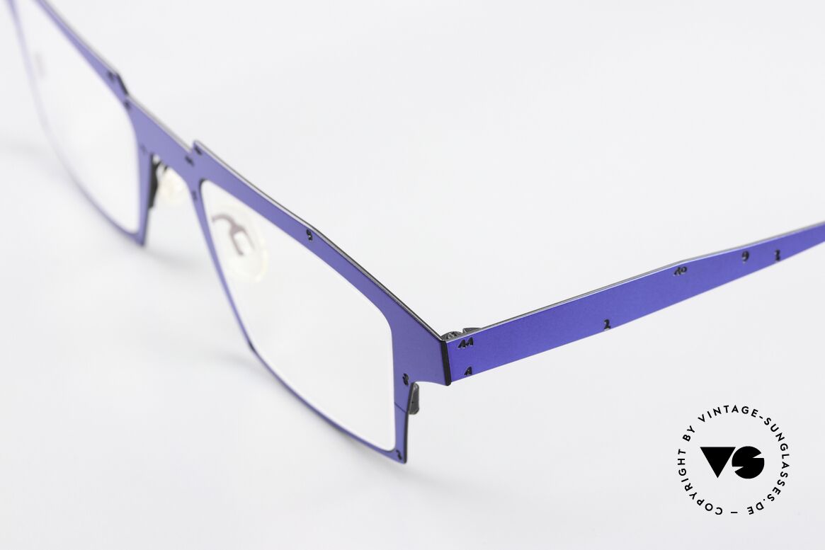 Theo Belgium Eye-Witness WB Square Designer Specs, this WB model shines blue metallic and black (backside), Made for Men and Women