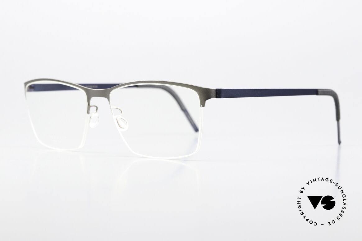 Lindberg 7405 Strip Titanium Square Men's Eyeglasses, semi rimless (with nylor thread) in gray and dark blue, Made for Men
