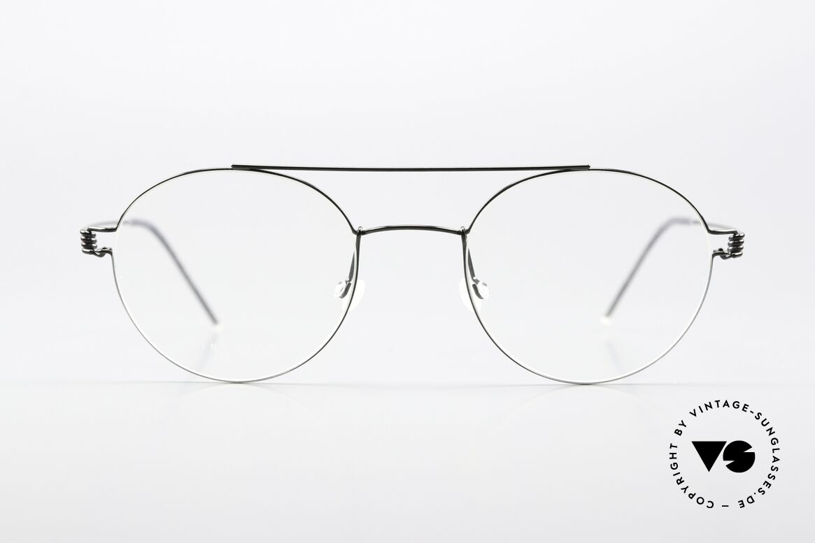 Lindberg Bruce 48 Air Titan Rim Designer Eyeglasses Unisex, panto model with crossbar: color PU9 polished black, Made for Men and Women