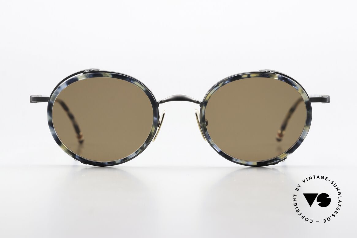 Thom Browne TBS813 Classy Round Sunglasses, titanium frame with acetate rings in size 49-23, Made for Men