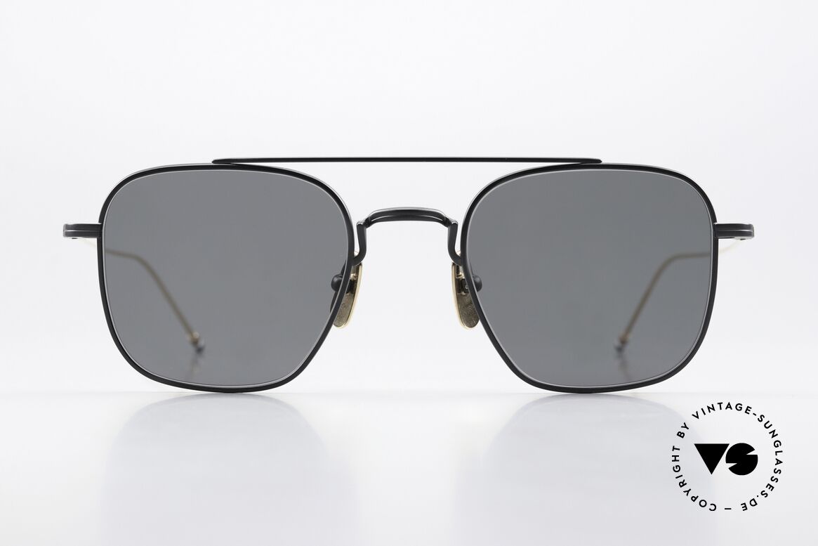Thom Browne TBS907 Men's Shades Black Gold, titanium sunglasses for men in size 50/22, 150mm, Made for Men