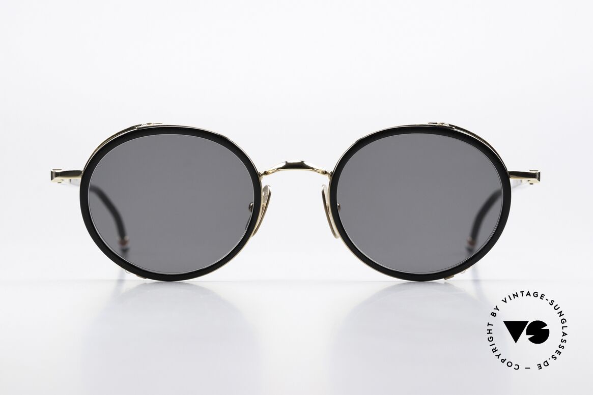 Thom Browne TBS813 Classy Black Sunglasses, titanium frame with acetate rings in size 49-23, Made for Men