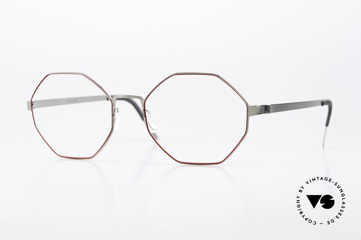 Lindberg 9609 Strip Titanium Ladies Frame Silver Red, octagonal LINDBERG Strip Titanium eyeglass-frame, Made for Women