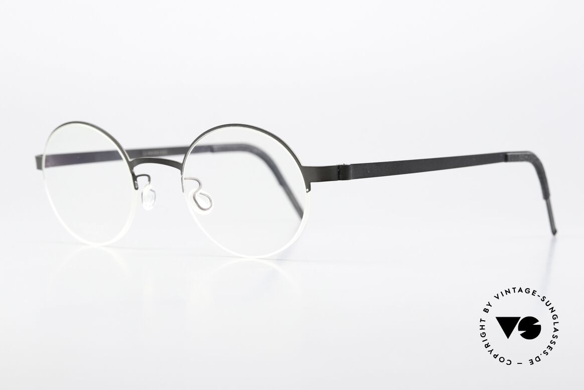 Lindberg 7413 Strip Titanium Round Nylor Frame Black, semi rimless (with nylor thread); color U9: matt black, Made for Men and Women