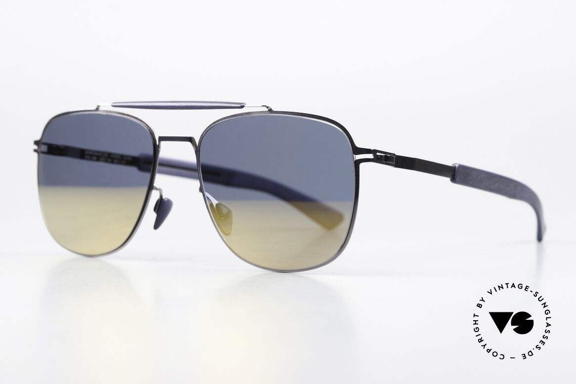 Mykita Mylon Elon Flash Mirrored Sun Lenses, Shiny Graphite/Navy Blue Pearlygold Flash, Made for Men