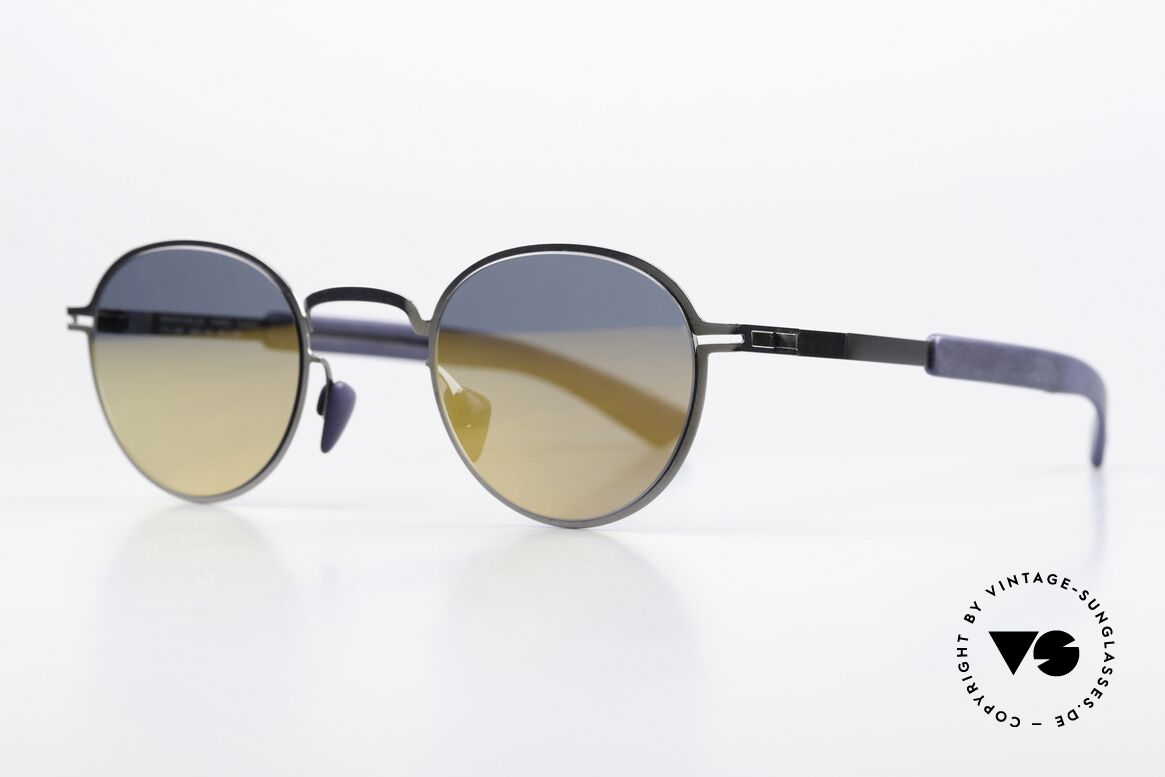 Mykita Mylon Quince Mirrored Sunglasses Panto, Shiny Graphite/ Navy Blue Pearlygold Flash, Made for Men and Women