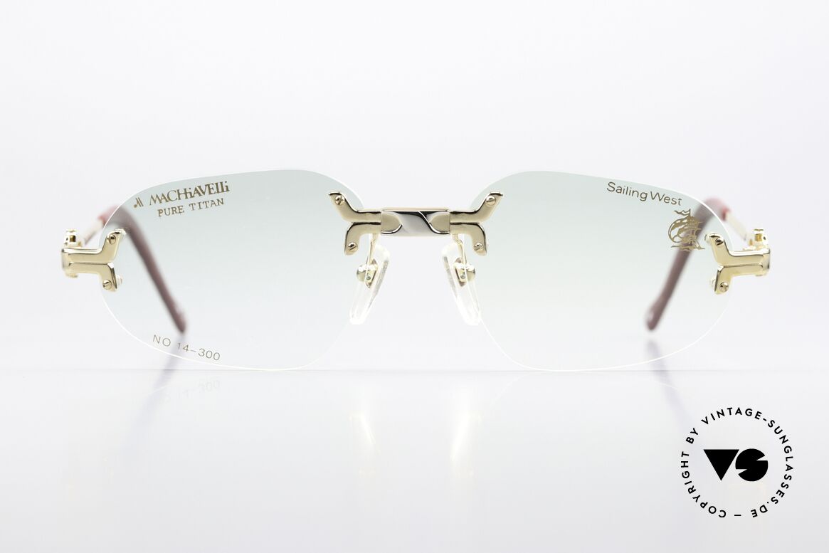 Machiavelli 14-300 Stately Glasses 80's Rimless, collection named after the Italian PHILOSOPHER, Made for Men and Women