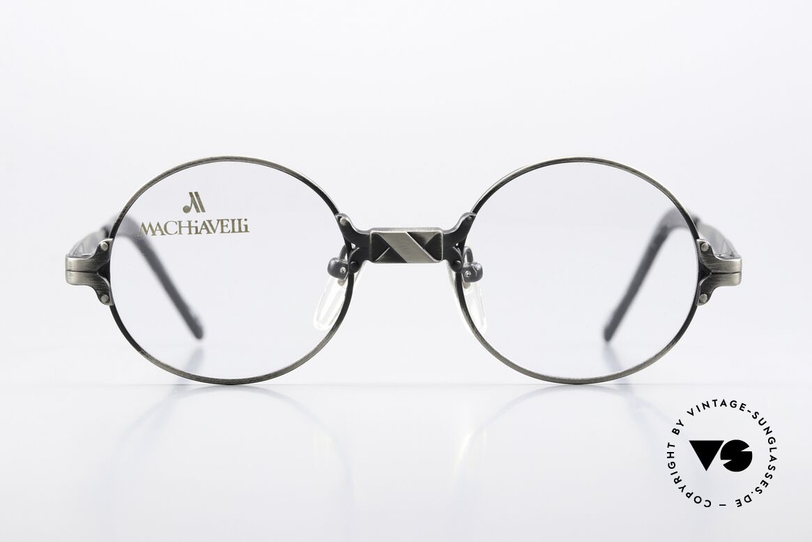 Machiavelli 4-50 80's Titan Frame Antique, round shape, size 44-20, in antique silver / titanium, Made for Men and Women