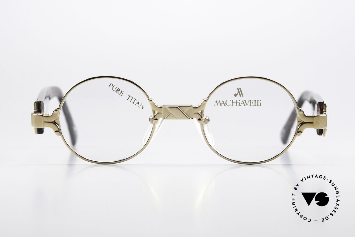 Machiavelli 1-10 Spectacles With A Conscience, round design in 42-20 with distinctive acetate temples, Made for Men and Women