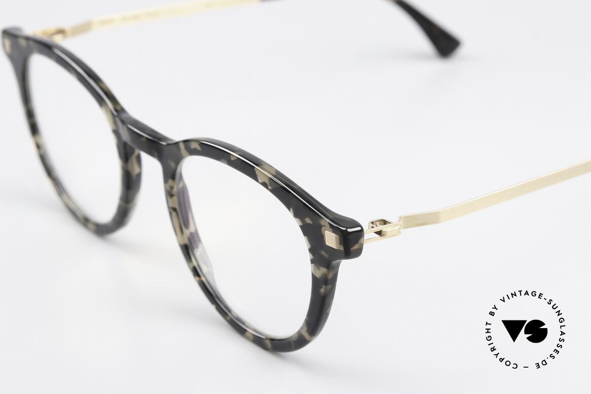 Mykita Elve Panto Glasses Antigua Gold, acetate frame front with characteristic Mykita temples, Made for Men and Women