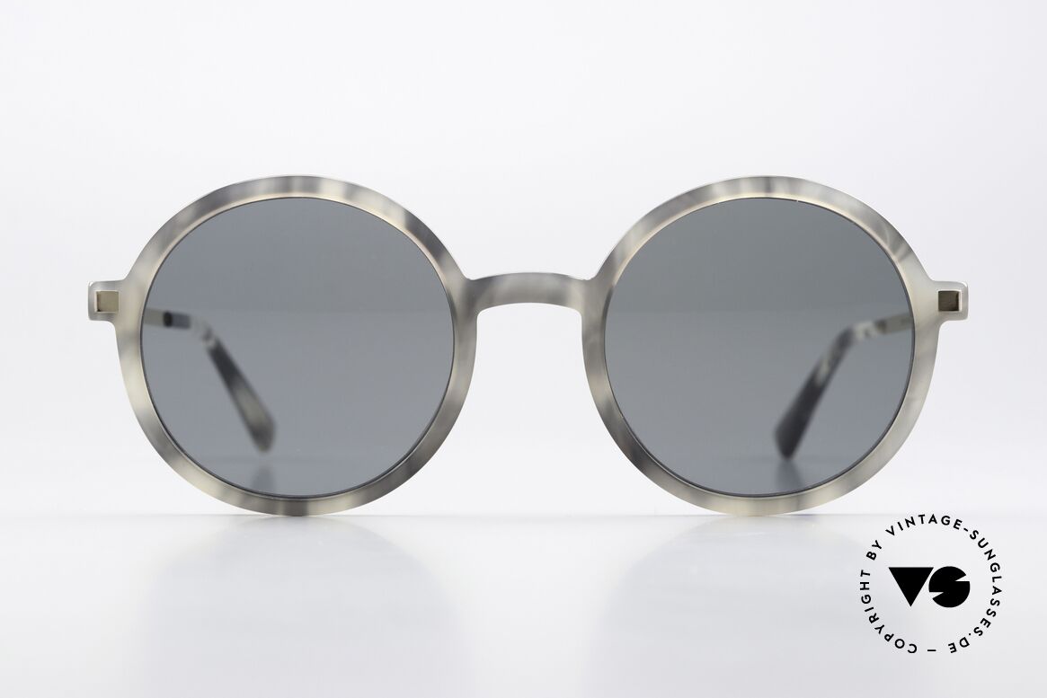 Mykita Toclo Classic Round Sunglasses, col.809: Grey Havana/Champagne Gold Darkblue Solid, Made for Men and Women