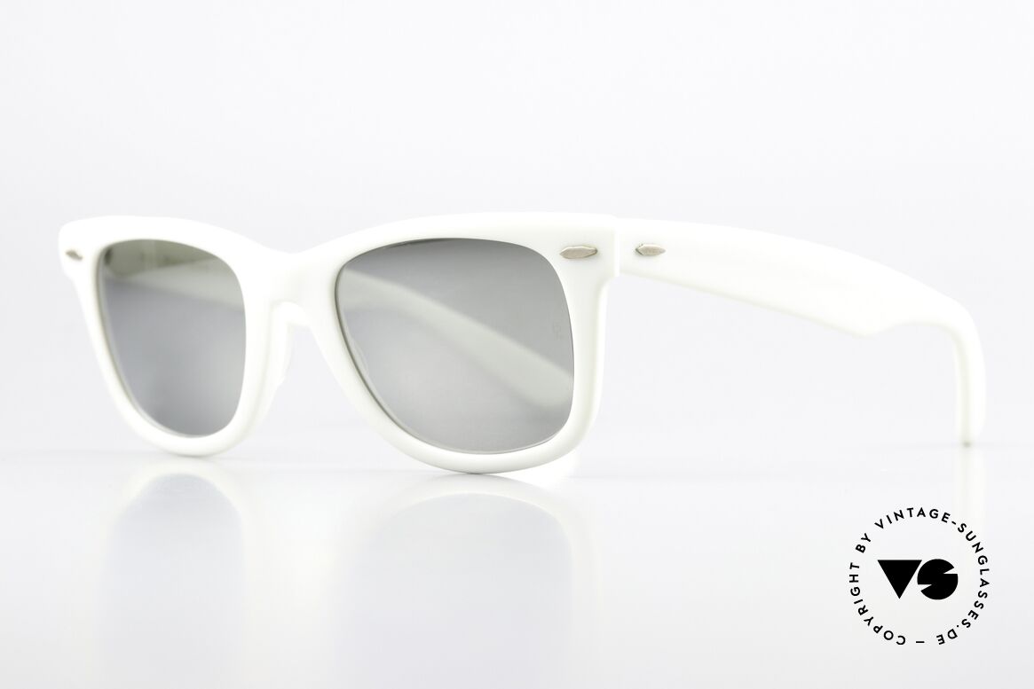 Ray Ban Wayfarer I USA Silver Mirrored B&L, white frame & silver mirrored B&L sun lenses, Made for Men and Women