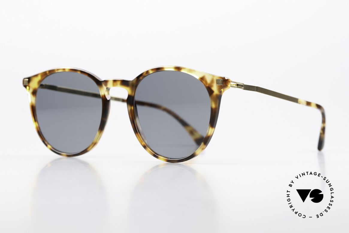 Mykita Nukka Women & Gents Panto Shades, col. 924: Cocoa Sprinkles / Glossy Gold Darkblue Solid, Made for Men and Women