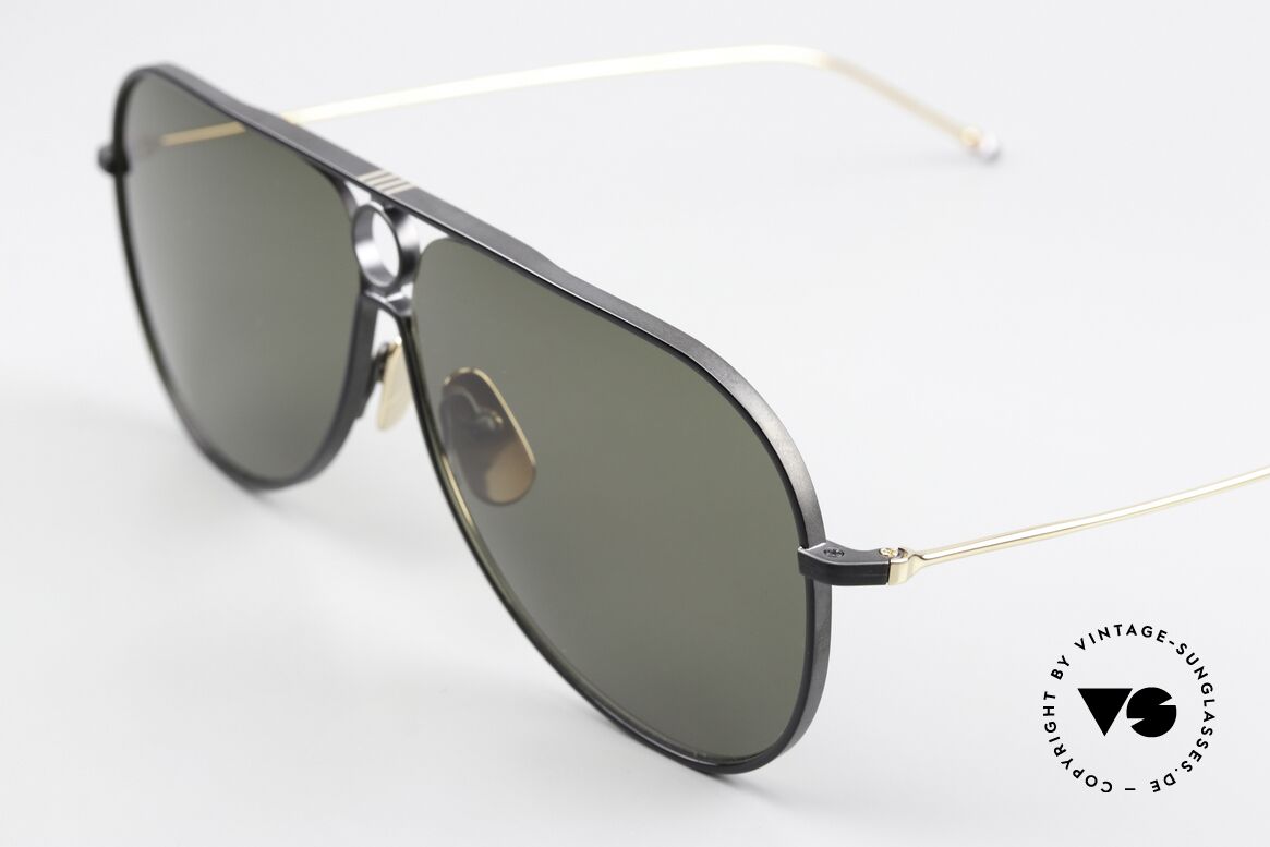 Thom Browne TBS115 XXL Aviator Sunglasses, anti-reflective sun lenses with a solid green tint, Made for Men