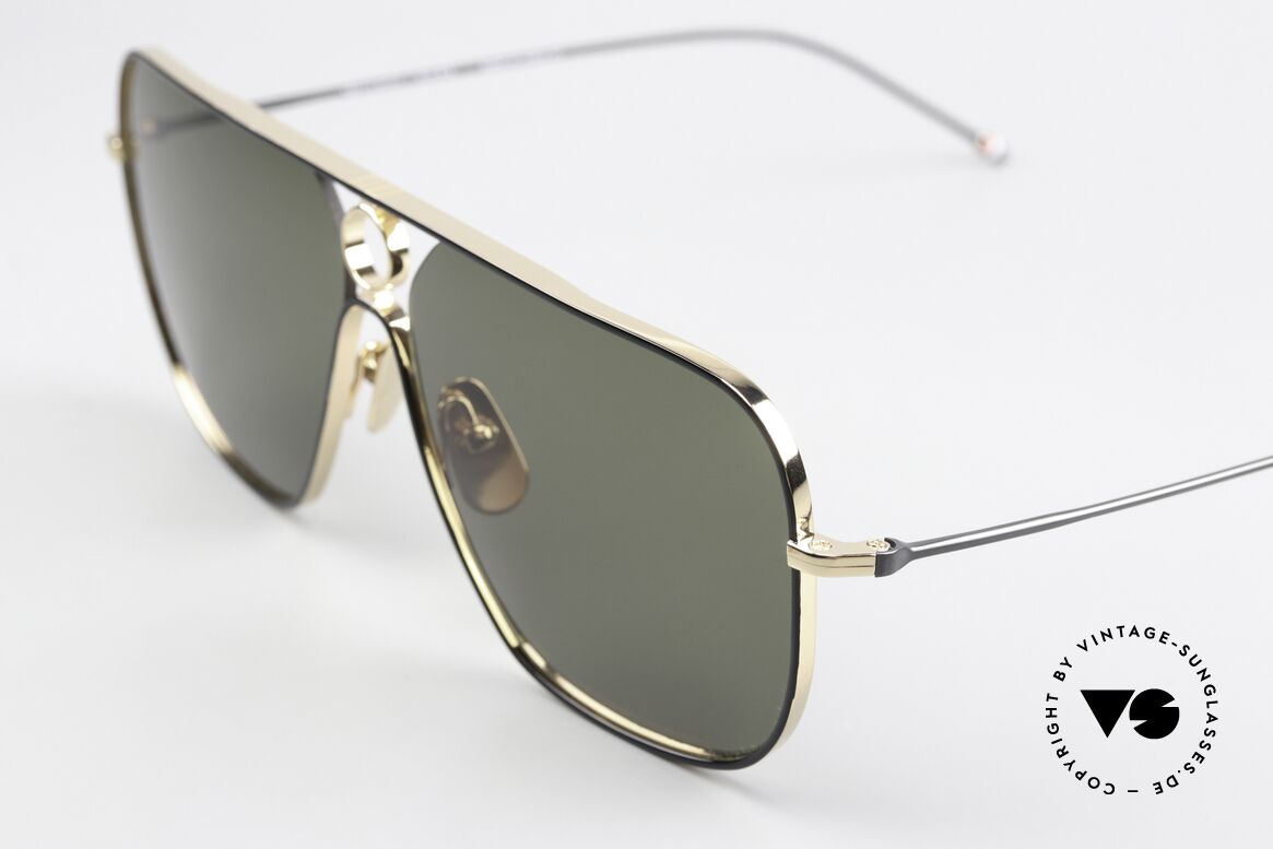 Thom Browne TBS114 XXL Square Aviator Shades, anti-reflective sun lenses with a solid green tint, Made for Men