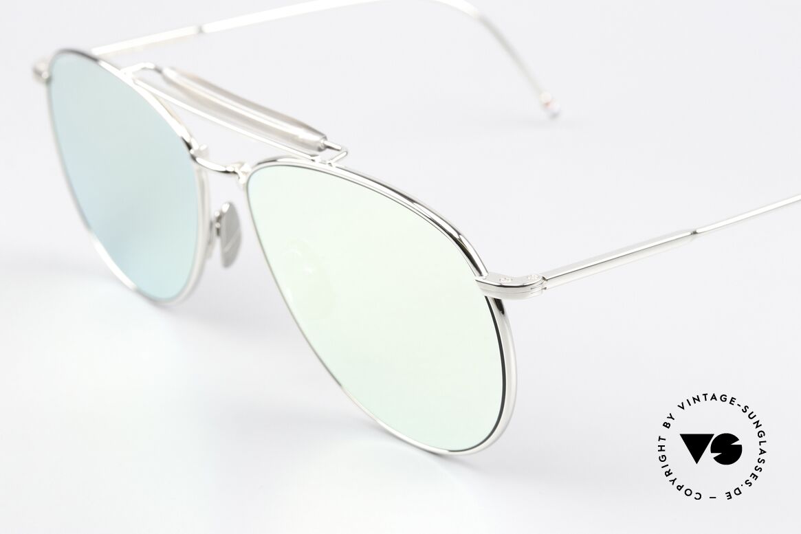 Thom Browne TB015 XL Aviator Silver Mirrored, SILVER-MIRROED sun lenses; 100% UV protection, Made for Men
