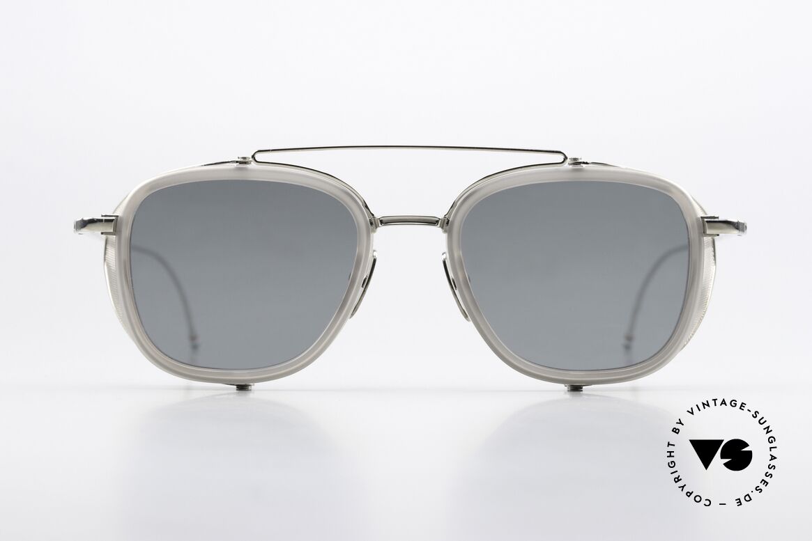 Thom Browne TB808 Light Silver Mirrored Lens, TITANIUM frame with side blinds in size 51-21, Made for Men