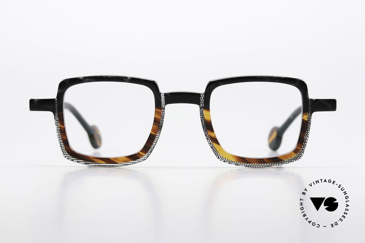 Theo Belgium Schaukel Acetate Frame Square Unisex, SCHAUKEL, color 2 (black brown transparent), Made for Men and Women