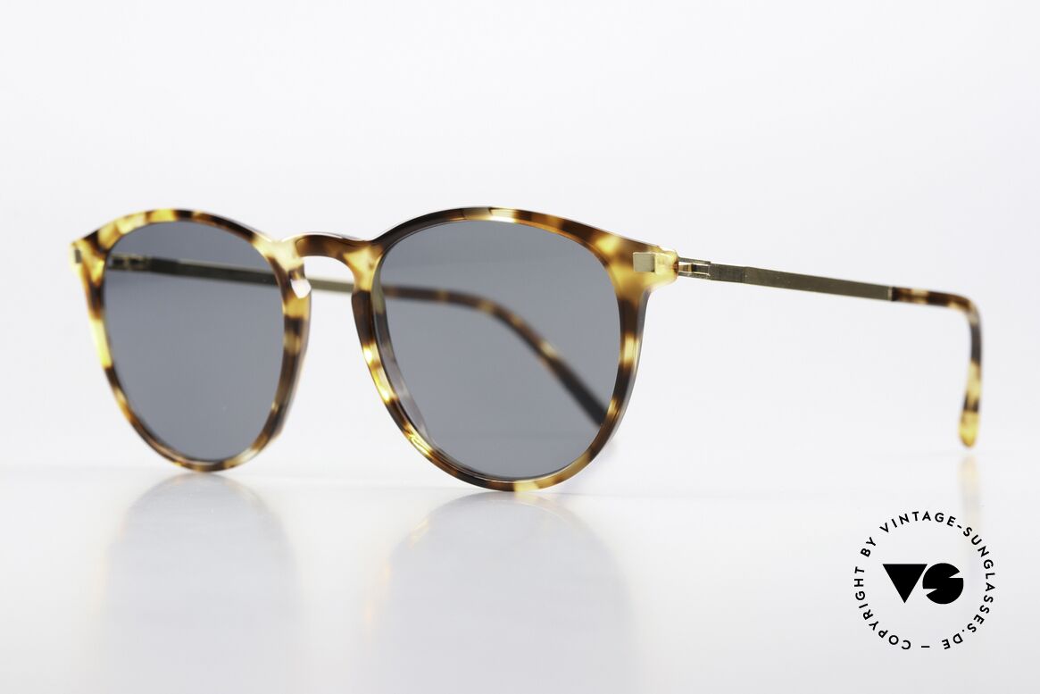 Mykita Keelut Feminine Panto Sunglasses, col. 924: Cocoa Sprinkles / Glossy Gold Darkblue Solid, Made for Women