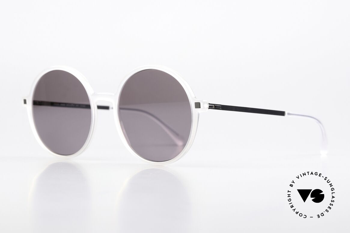 Mykita Anana Feminine Round Sunglasses, color code 921 is called 'Coconut Water / Shiny Graphit', Made for Women