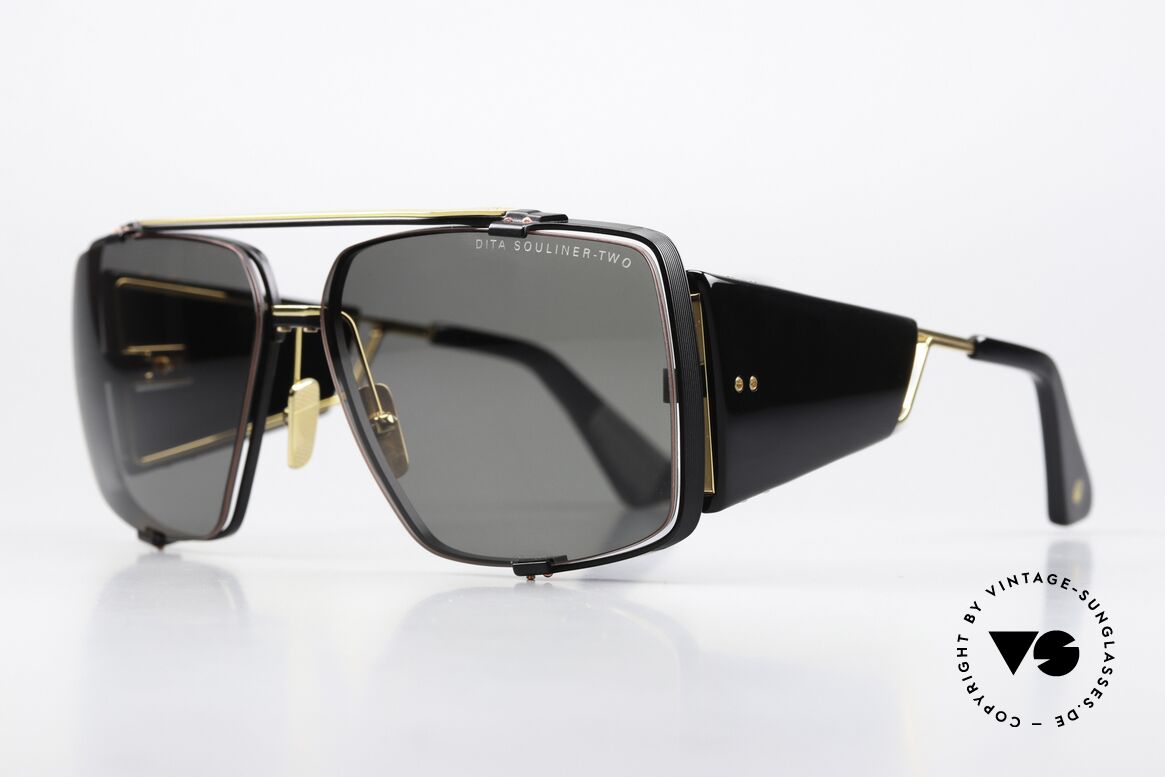 DITA Souliner Two Eye-Catcher Sunglasses, black and gold-plated frame in size 64-14, 145mm, Made for Men