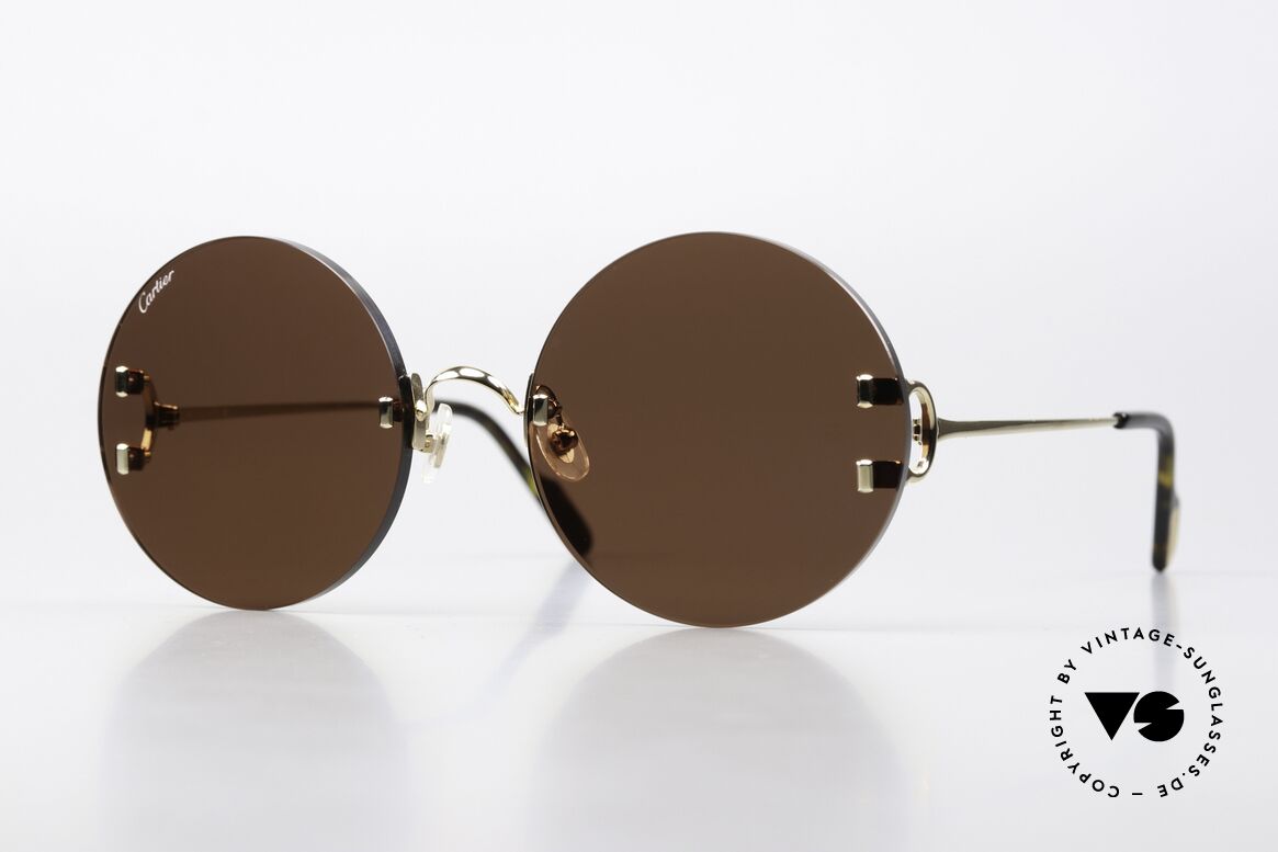 Cartier C-Decor Rimless Feminine Oversize Round, Cartier CT0152S-002, Gold-Gold-Brown, 56/20, 135, Made for Women