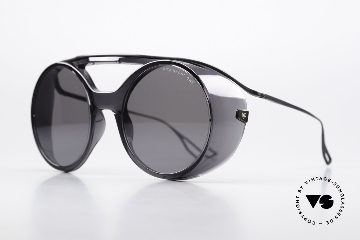 DITA Nacht One Steampunk Designer Shades, GRY-BLK: gray-black frame with small side shields, Made for Men and Women