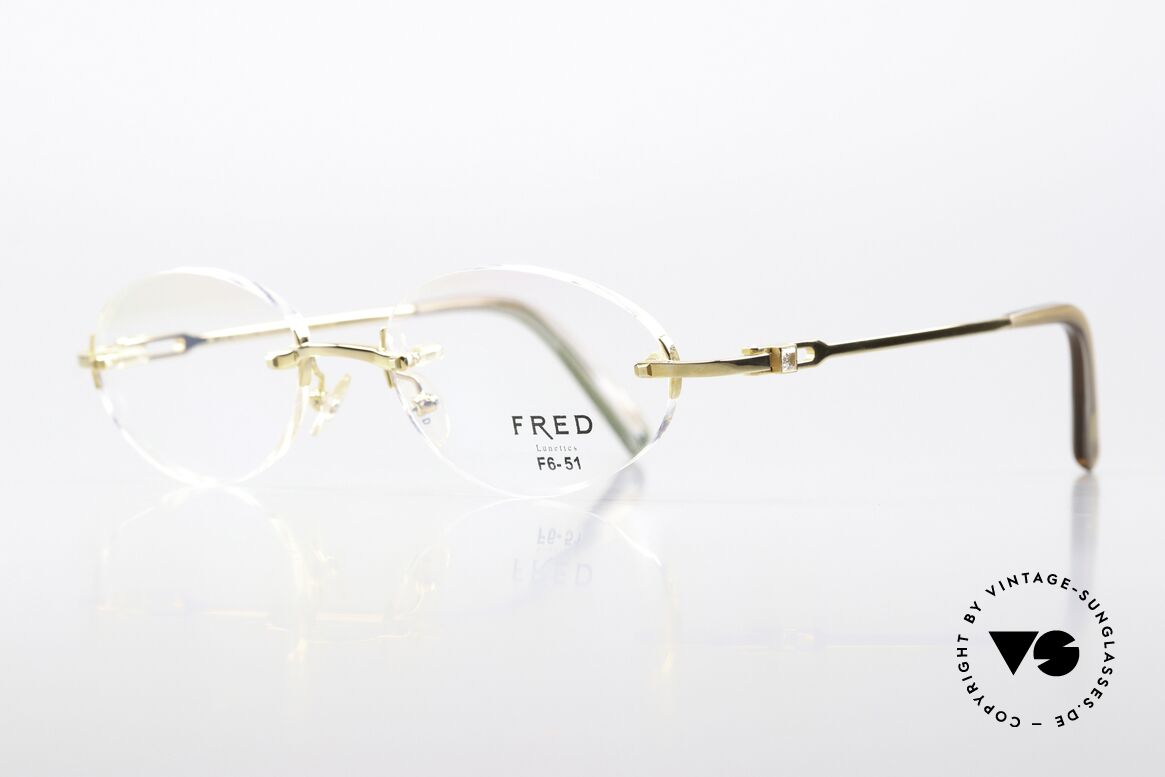 Fred Prestige Zirconium Gemstone Rimless Frame 90s, with 2 sparkling white zircons as temple decoration, Made for Men and Women
