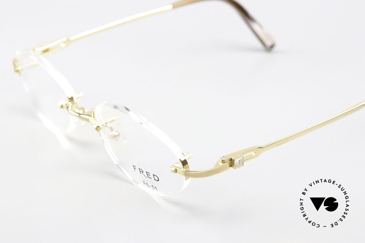 Fred Prestige Zirconium Gemstone Rimless Frame 90s, GOLD-PLATED frame with oval 'Form 6' demo lenses, Made for Men and Women