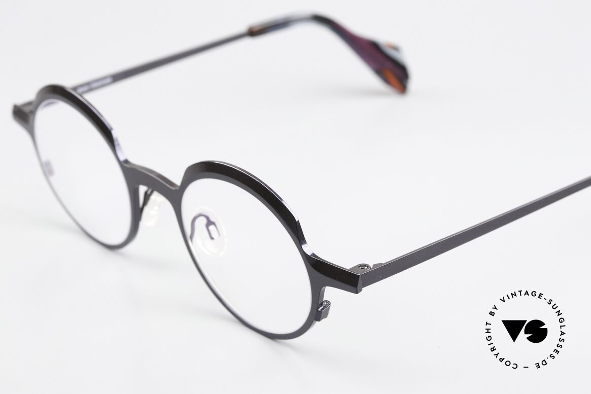 Theo Belgium Brilliant Round Eyeglasses Unisex, unisex frame, size 45-20, col. 506 (dark blue / gray), Made for Men and Women