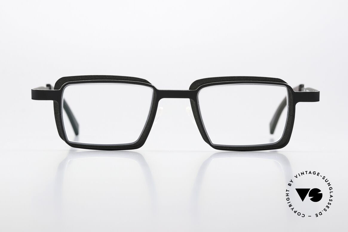 Theo Belgium Eye-Witness YC Black And Gray Eyeglasses, this model looks apparently unfinished & asymmetrical, Made for Men and Women