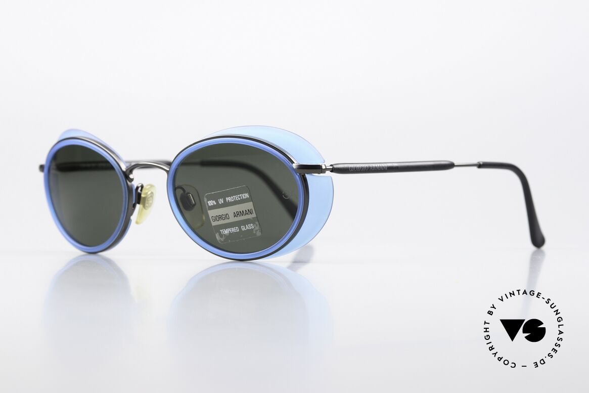 Giorgio Armani 666 Side Shields Frame Oval, nonreflecting coated lenses (with 'GA' engraving/etching), Made for Men and Women